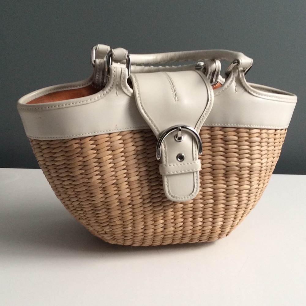 Straw and Leather Coach Bag